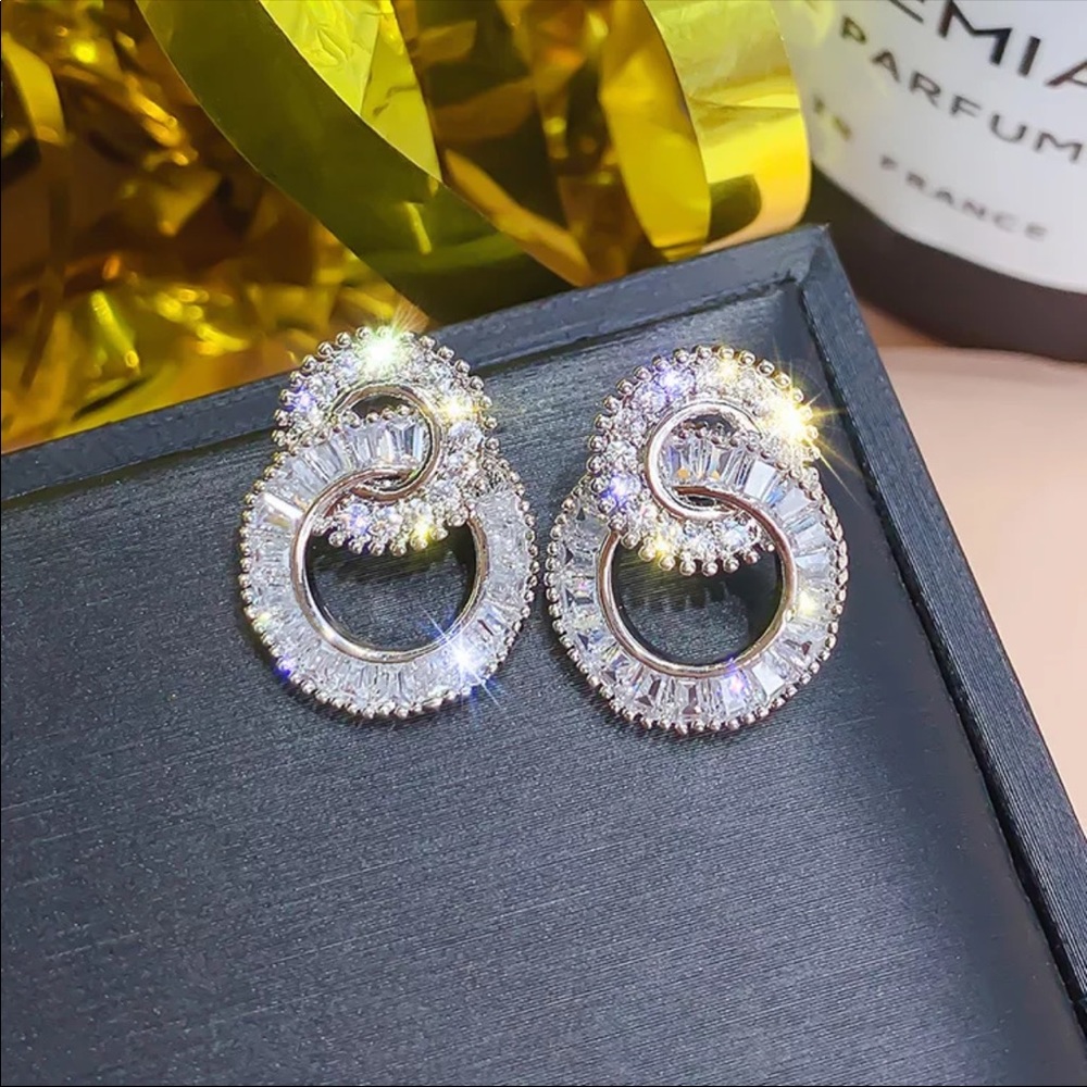 *NEW*Gorgeous Women’s Circle Zircon Bridal Earring - Picture 2 of 5